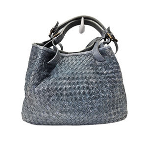 Valentina Woven Leather Crossbody Bag in Slate Blue